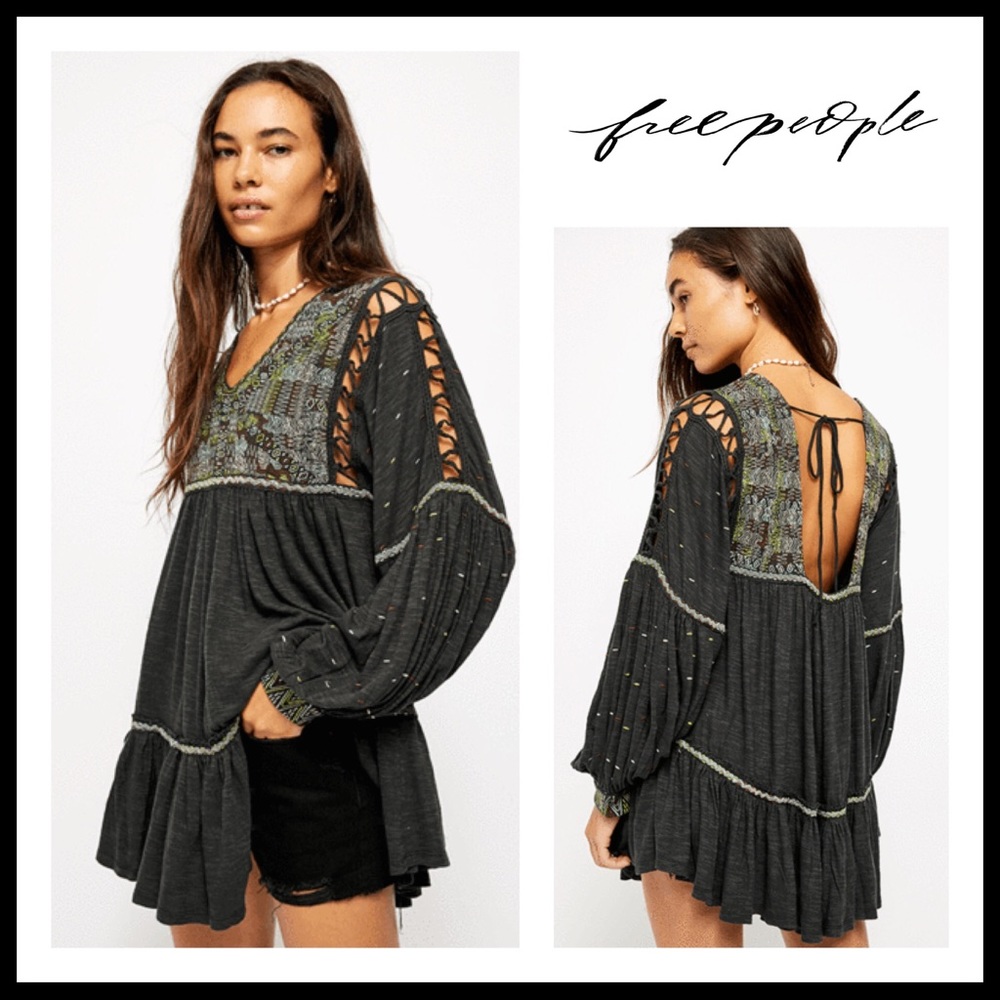 FREE PEOPLE BOHO FLOWY TUNIC MINI DRESS A3C - Picture 8 of 16